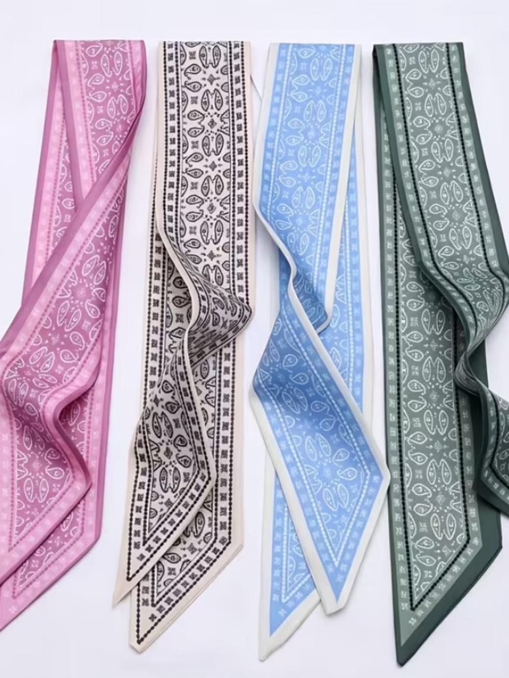 PAISLEY Skinny Scarf - Pink, Cream, Blue, Green Set of Four